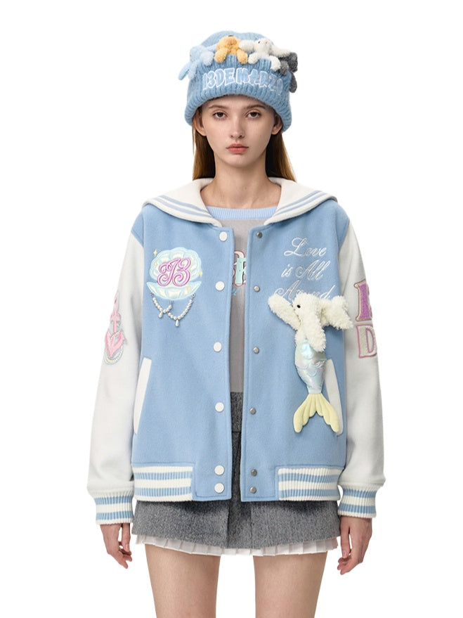 Blue & Gray Mermaid Baseball Jacket
