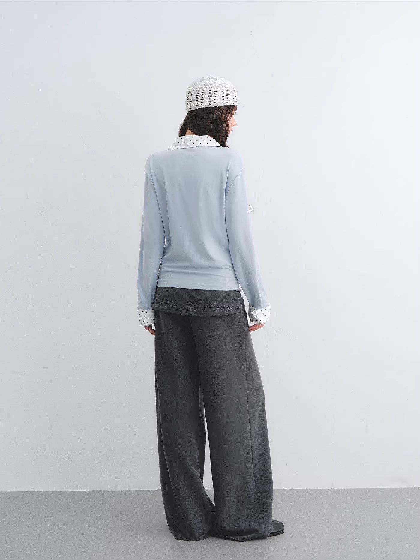 Gray Embroidered Curtain Panel Pants