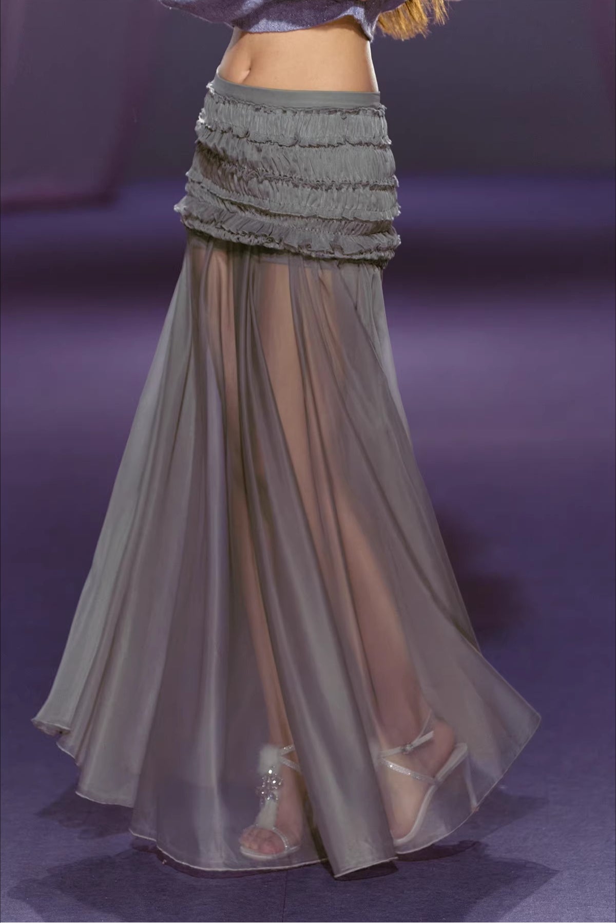 Pleated Mesh Maxi Skirt