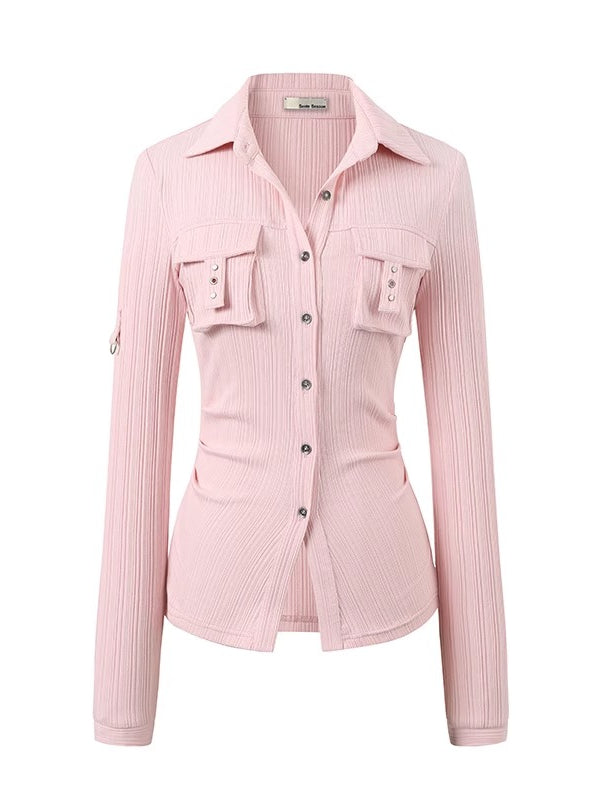 Striped Fitted Cinched-waist Shirt