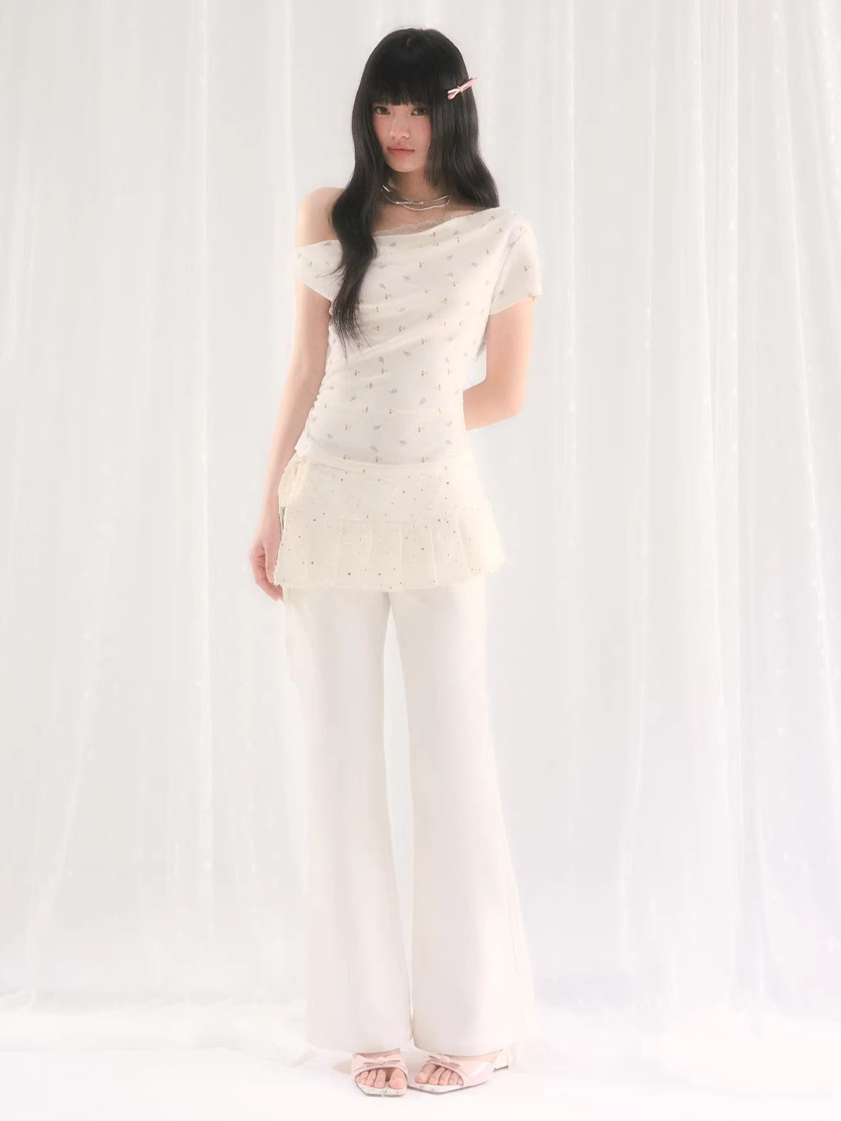 White Sequin Detachable Pants Set