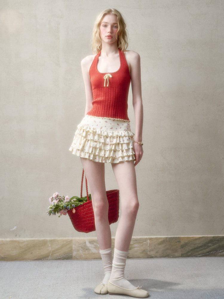 Hollow-out Color-blocking Knit Top