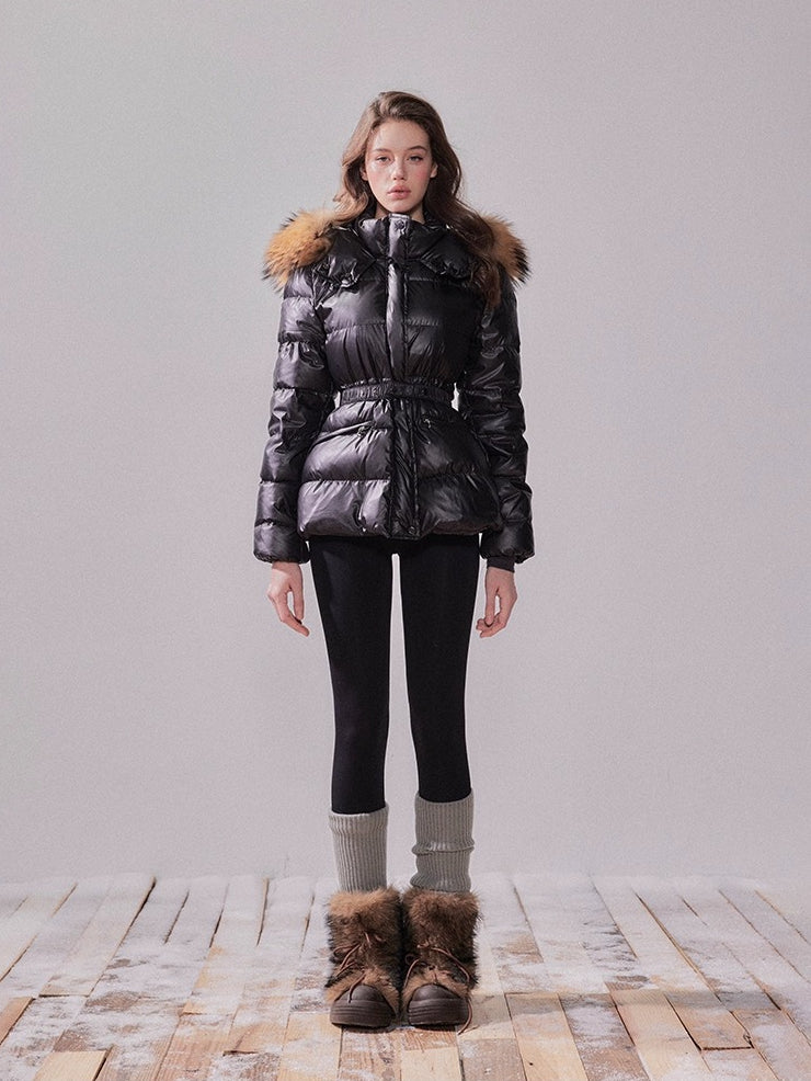 Fox Fur Large Collar Hooded Short Down Jacket
