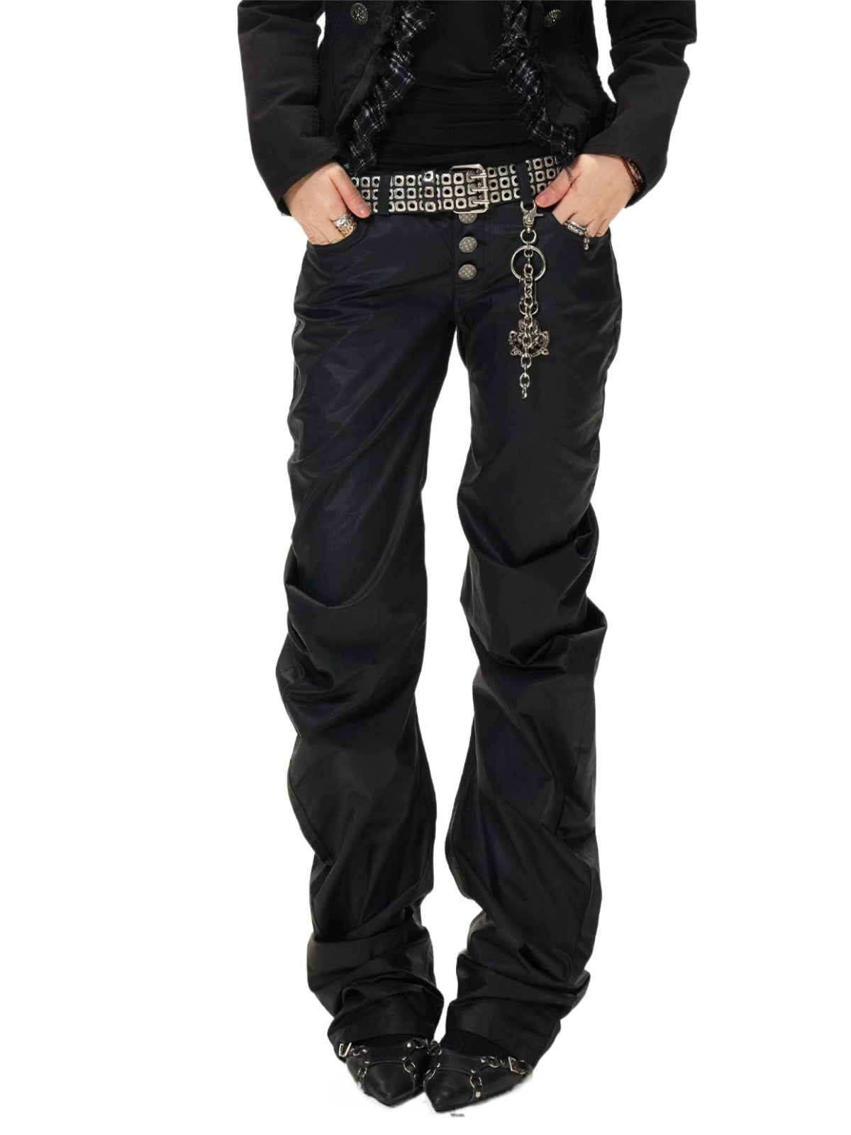 Punk Ruched Stacked Pants