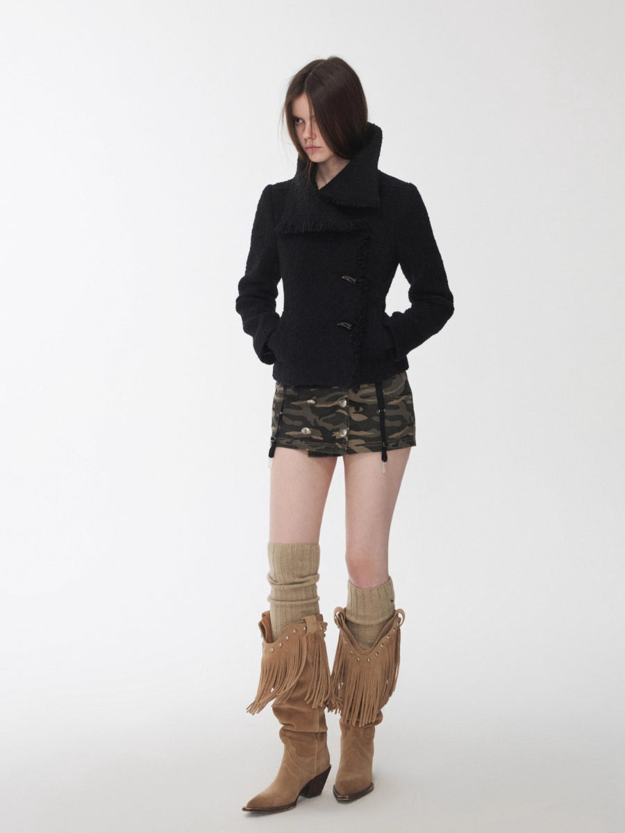 Wool Blend Short Jacket with Horn Buttons