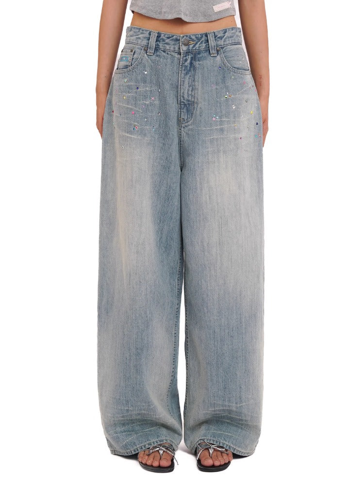 Rhinestone Pocket Embroidered Denim Capri Shorts/Long Pants