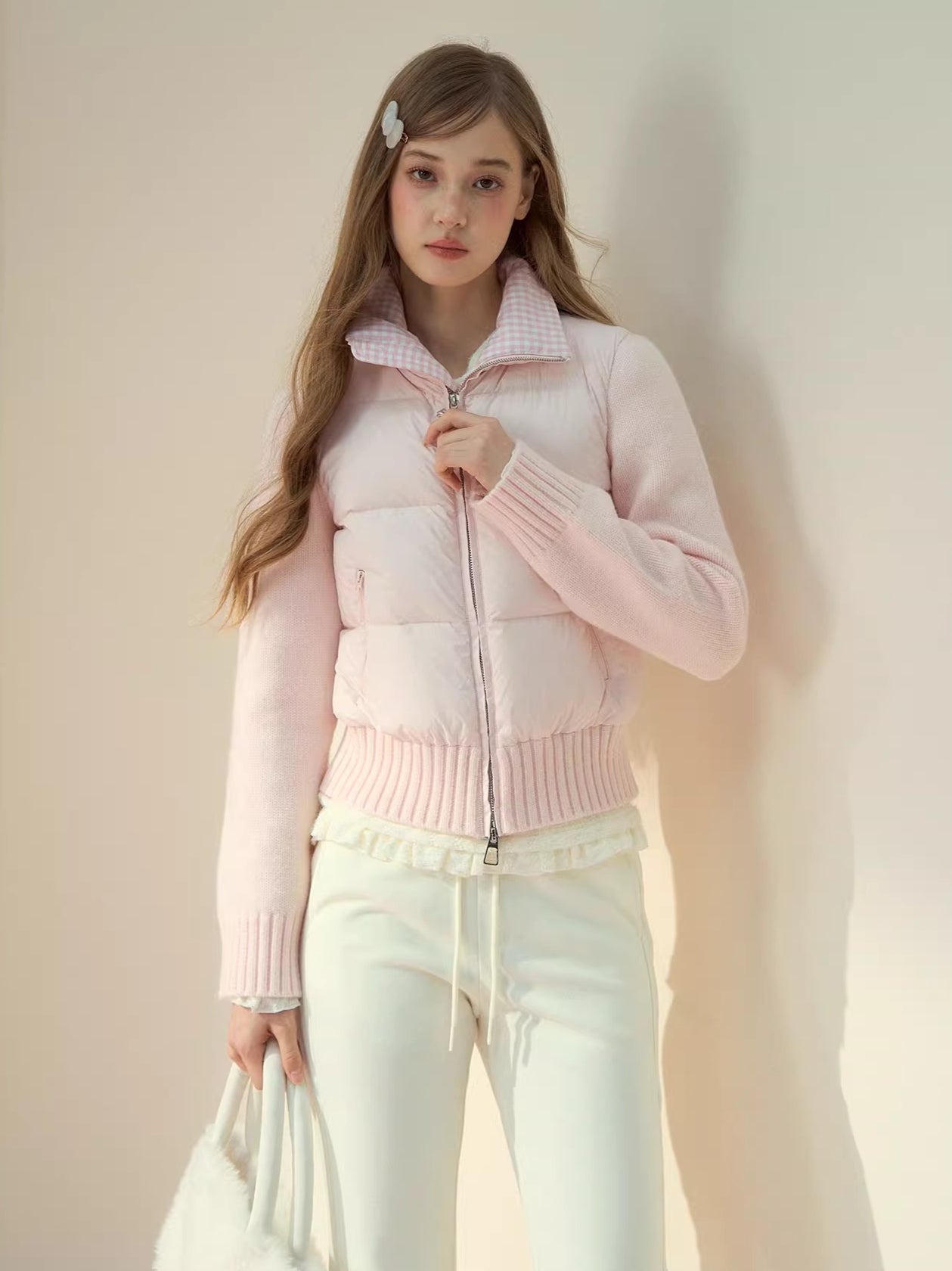 Powder Pink Knit Down Jacket
