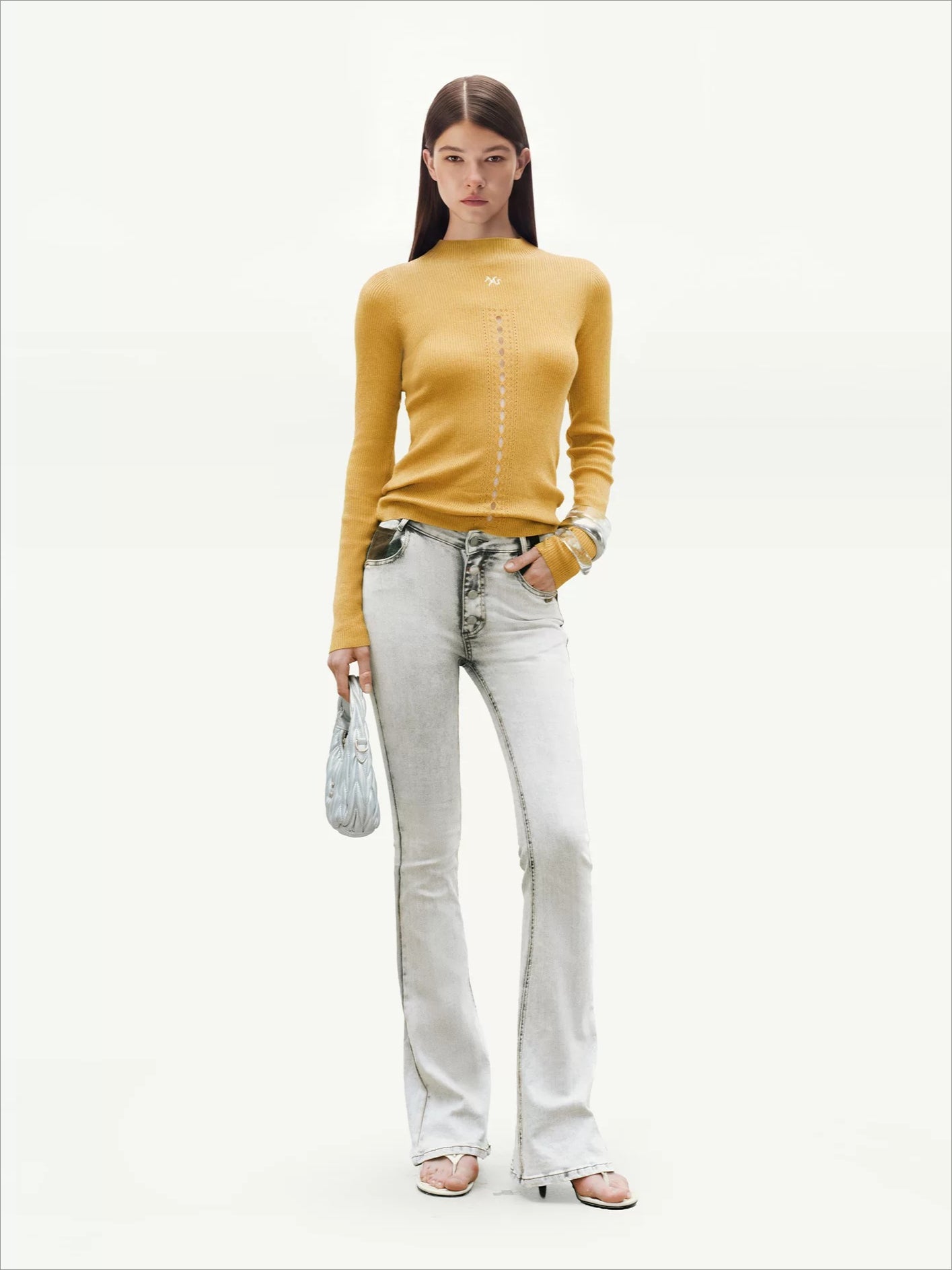 +5CM N1 Washed Suede Flare Jeans