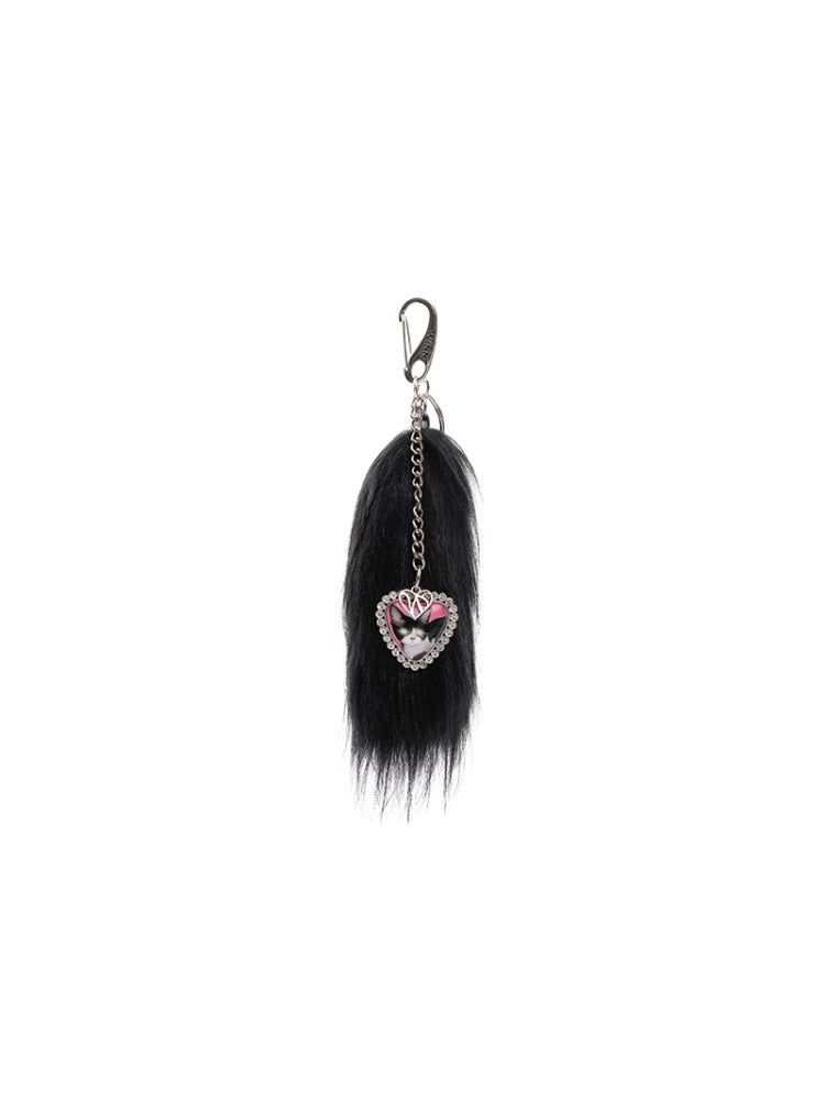 Black & White Cat Tail Keychain