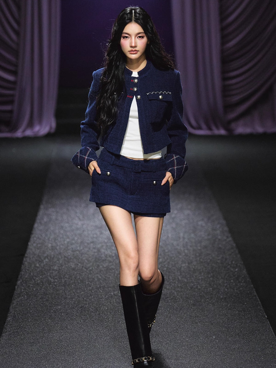 Quilted Stitch Jacket & A-Line Skirt Set