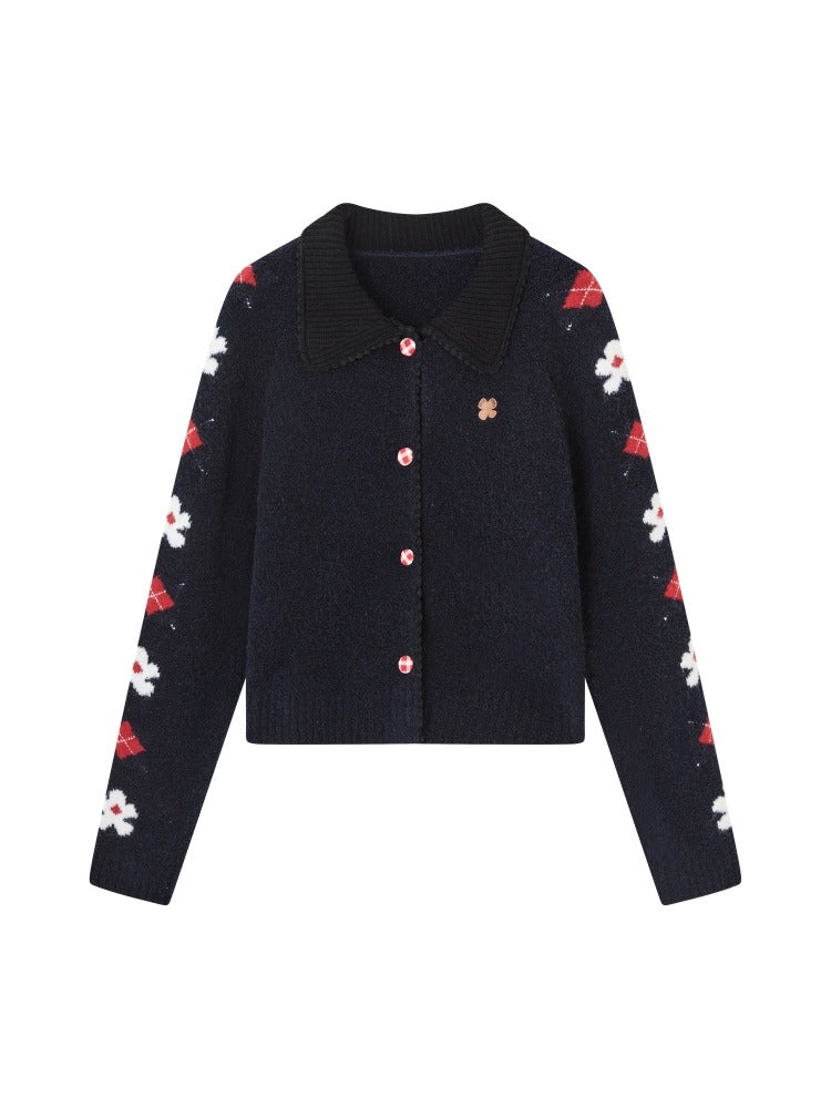 Vintage Floral Jacquard Collar Cardigan