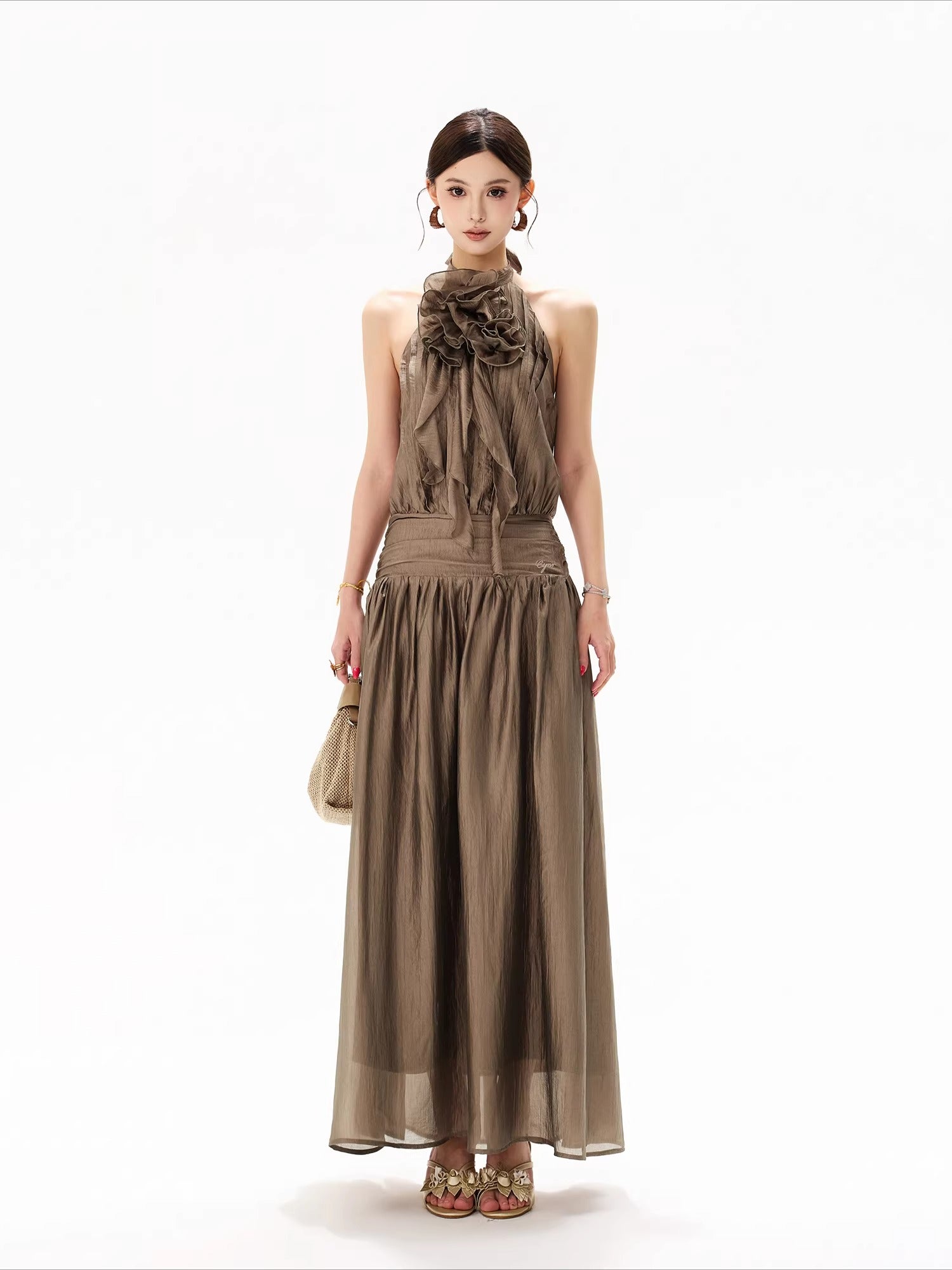 Floral Halter Chiffon Maxi Dress