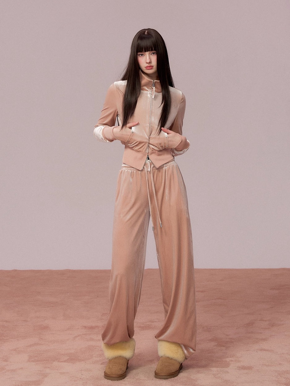 Velvet Sports Sweatshirt & Wide-Leg Pants Set