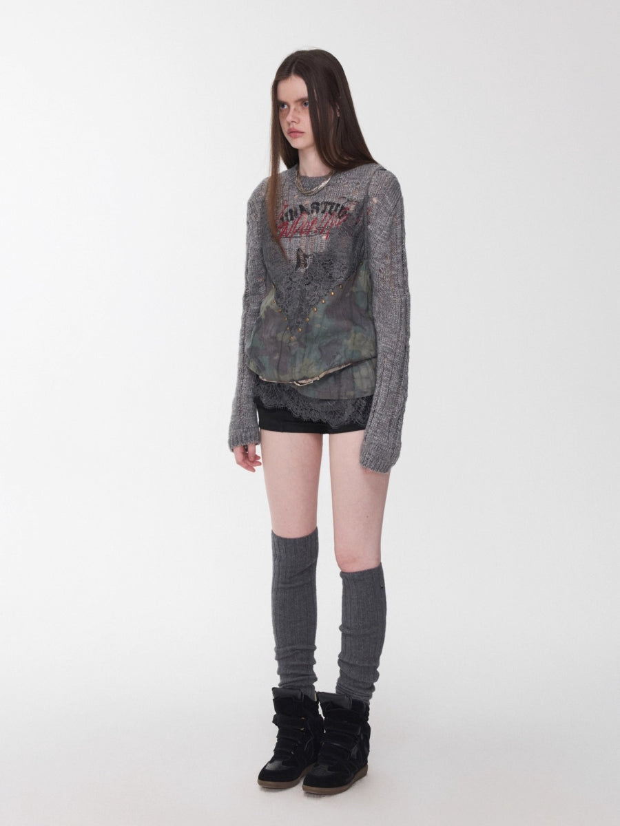 Camouflage V-Neck Lace Rhinestone Cami Top