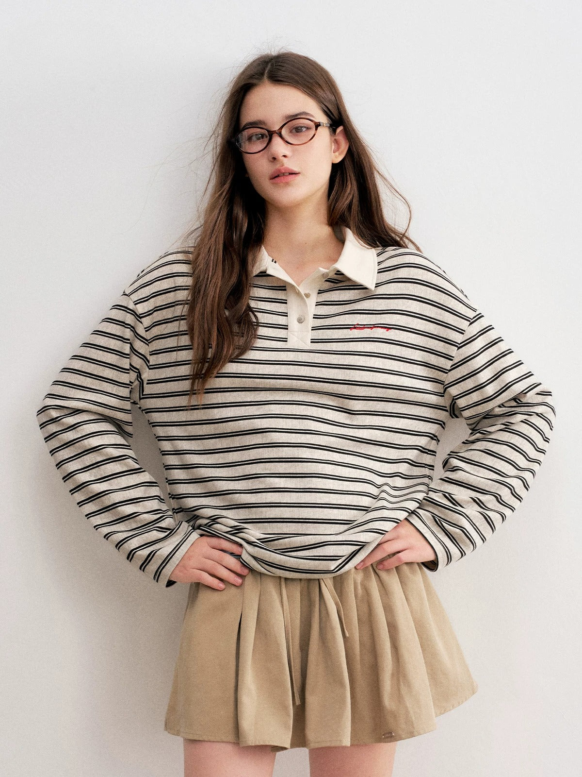 Retro Striped Relaxed Polo Top