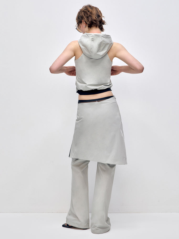 Color-block Hooded Zipper Vest & Pant Set