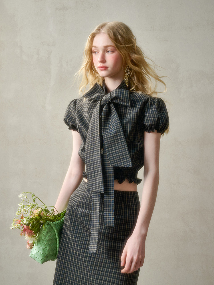 Natural Cotton Bow-Tie Shirt & Skirt Set