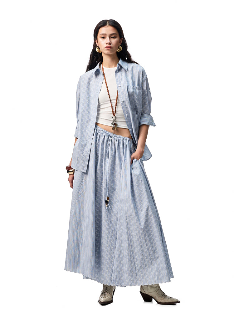 Striped Beaded A-line Skirt