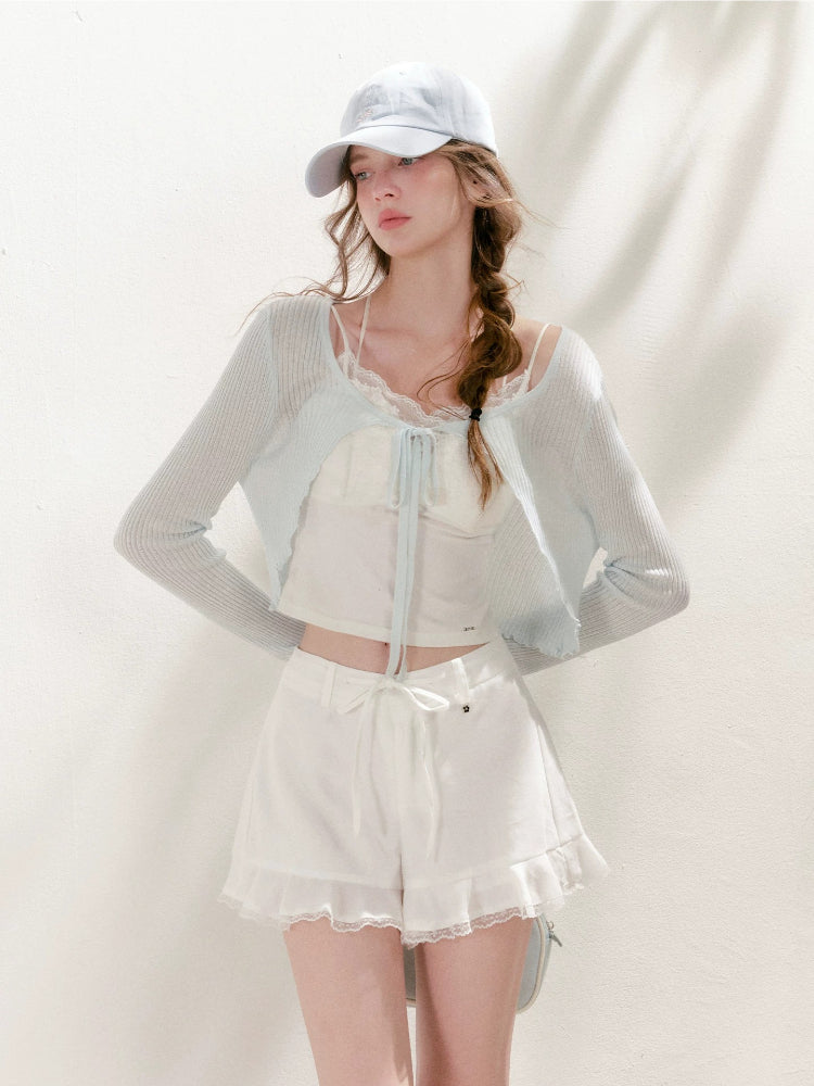 White & Blue Tie Knit Cardigan