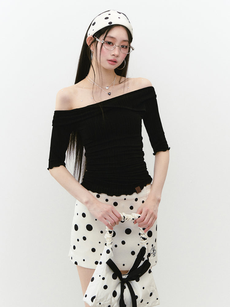 One-Shoulder Acetate Mid-Sleeve T-shirt