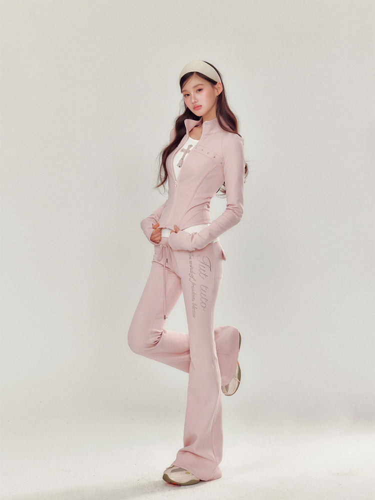 High Collar Slim Fit Sports Hoodie & Pant Set