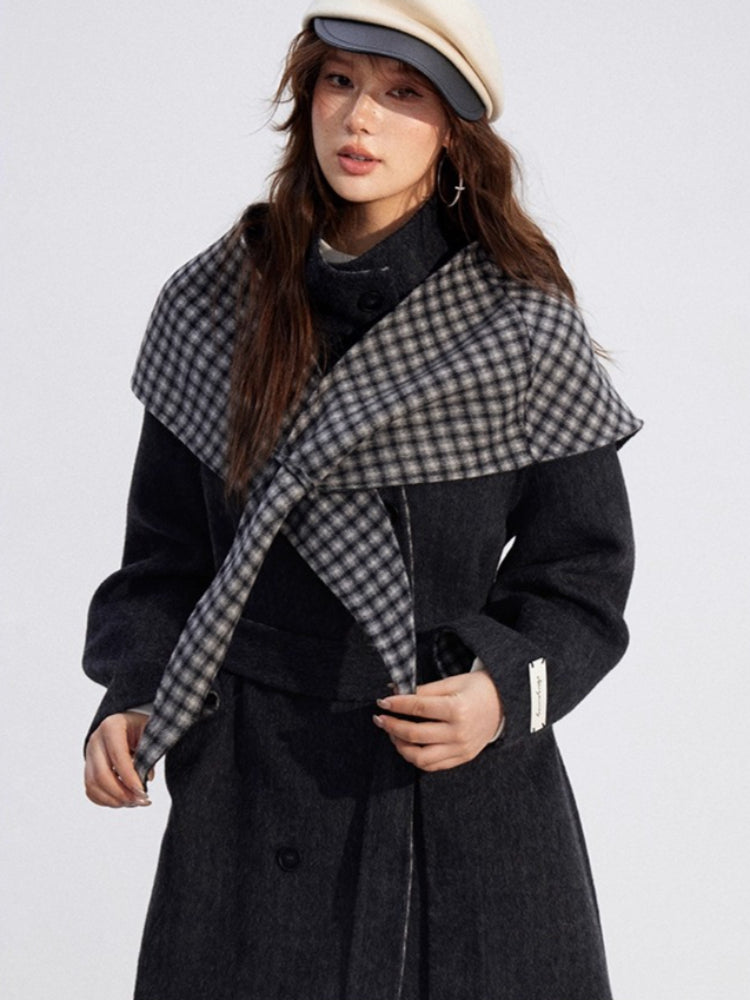 Plaid Shawl Wool Coat