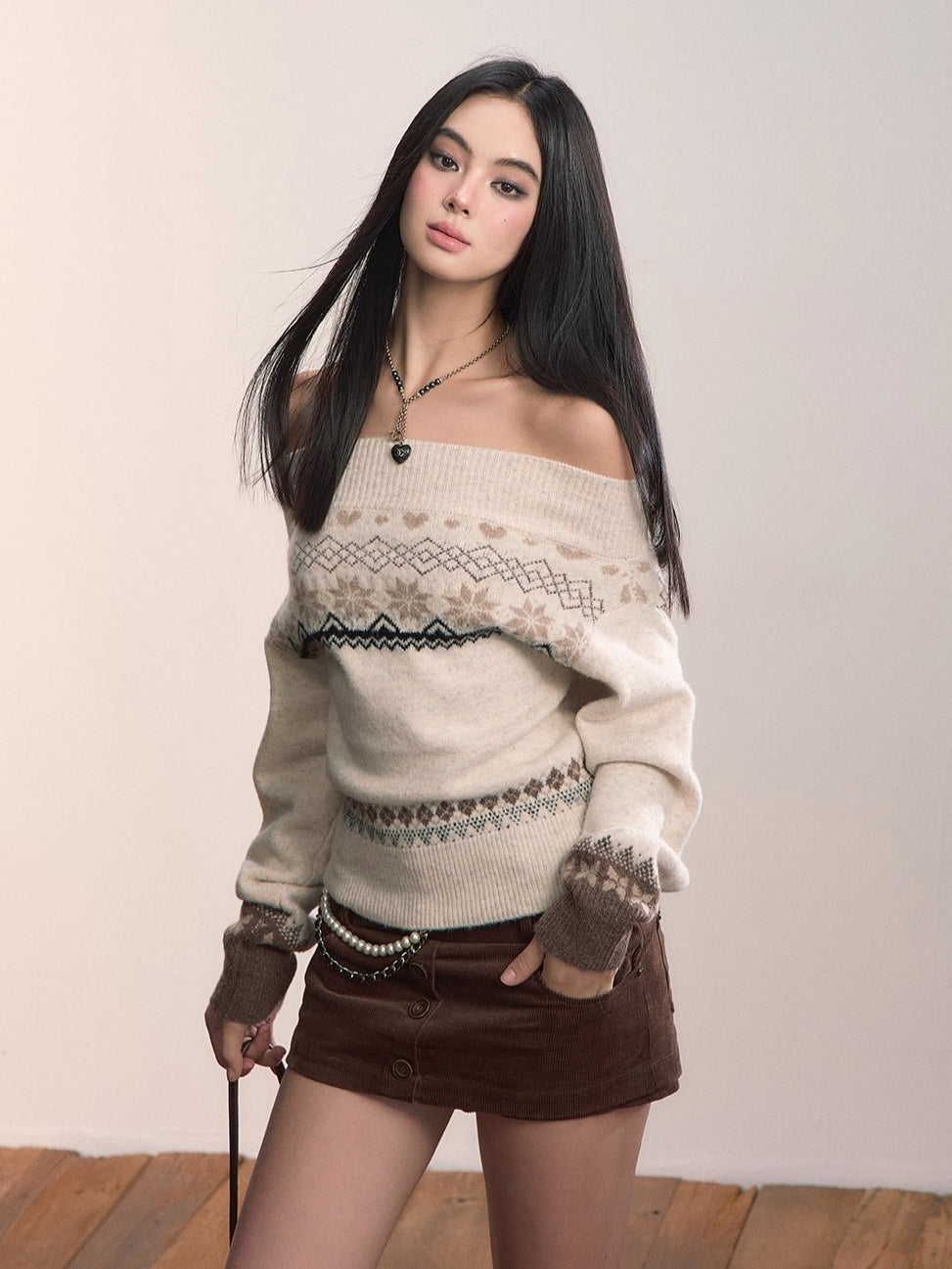 Fair Isle Color-Blocked Wool Blend Knit Top