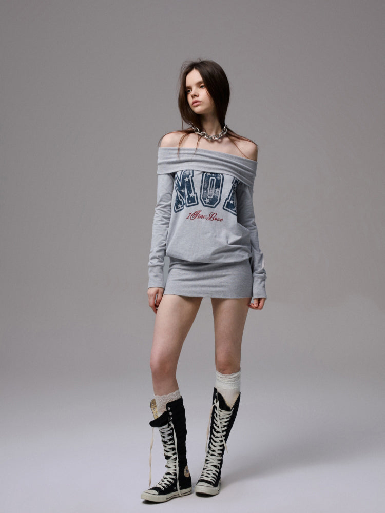 Off-Shoulder Printed Bodycon Dress