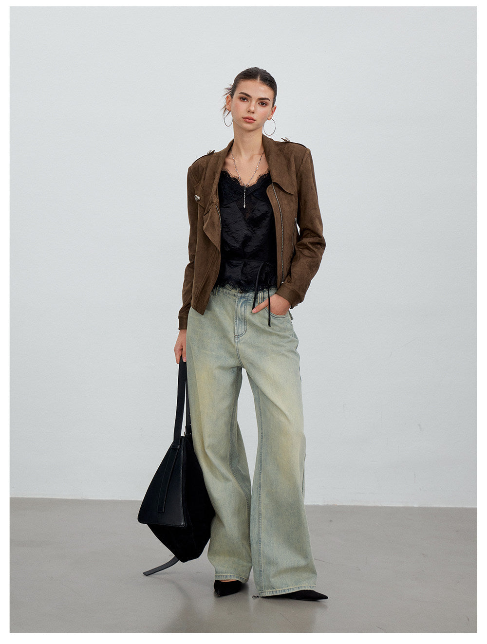 Brown Asymmetric Suede Jacket