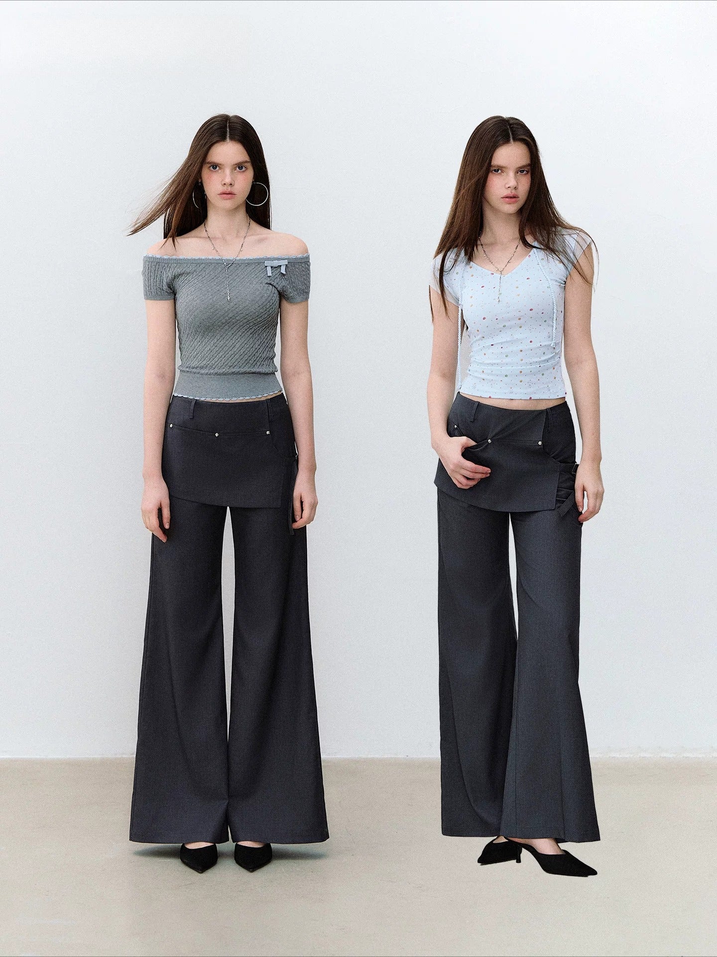 Blade Buckle Asymmetric Wide-Leg Pants