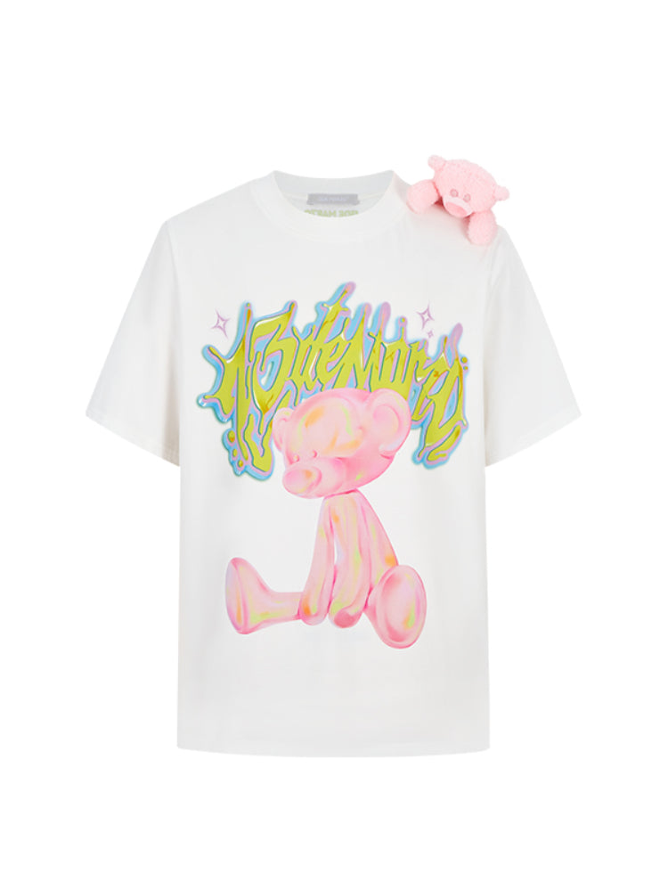 Illustrated Colorful Bear Round-Neck T-Shirt