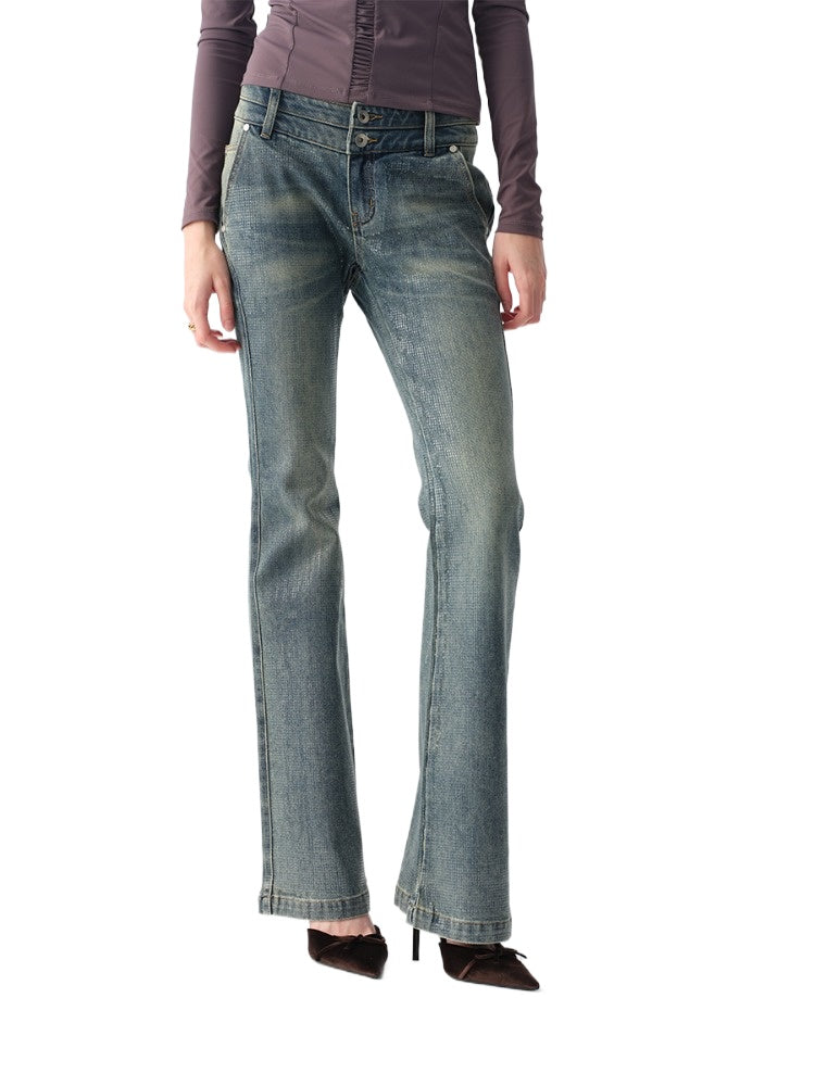 Light-Wash Sequined Micro-Flare Jeans