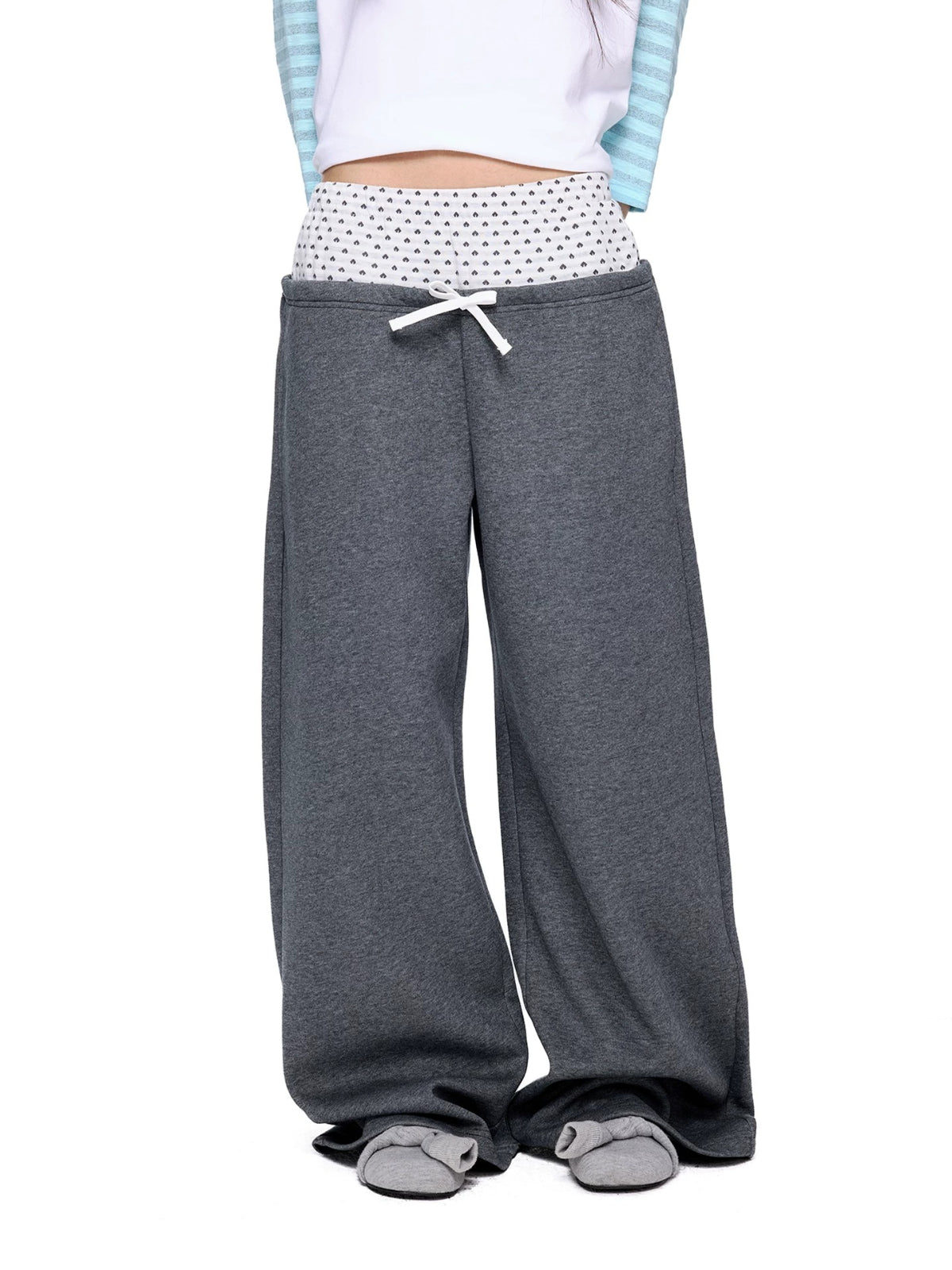Polka Dot Contrast Waist Sweatpants