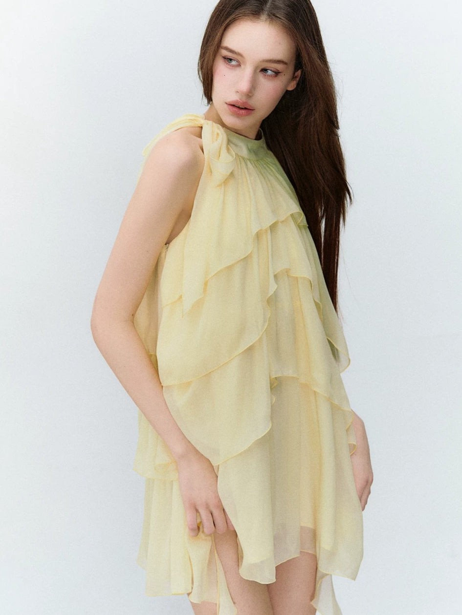 Yellow Tiered Halter Dress