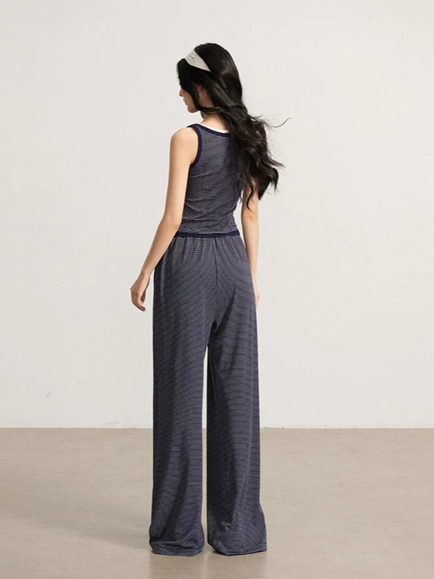 Navy & Gray Striped Tank Pants Set