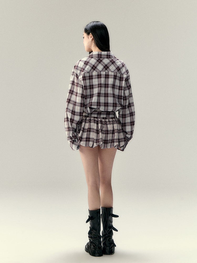 Plaid Design Shirt & Skirt Set