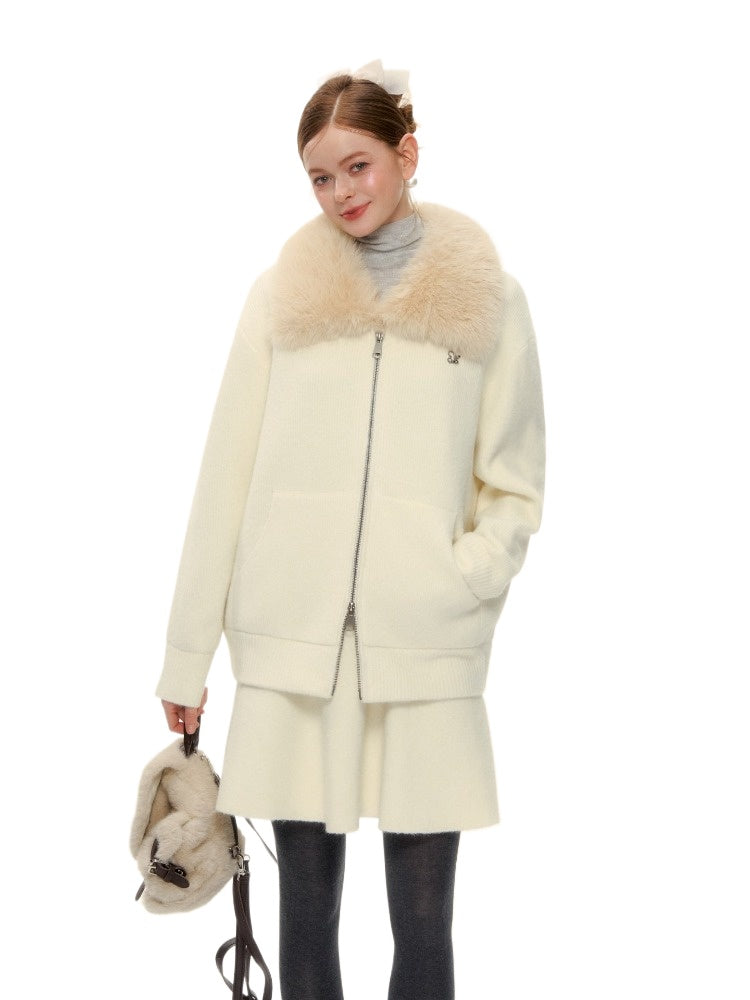 Wool-Blend Zip-Up Knit Jacket Set