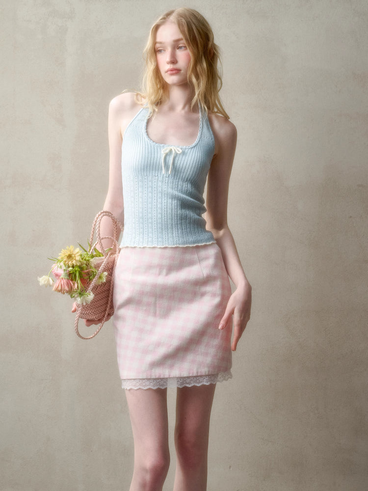 Hollow-out Color-blocking Knit Top