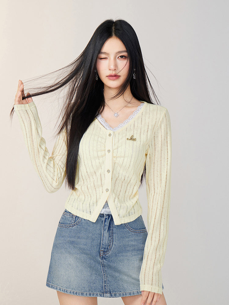 Lace Panel Knit Cardigan