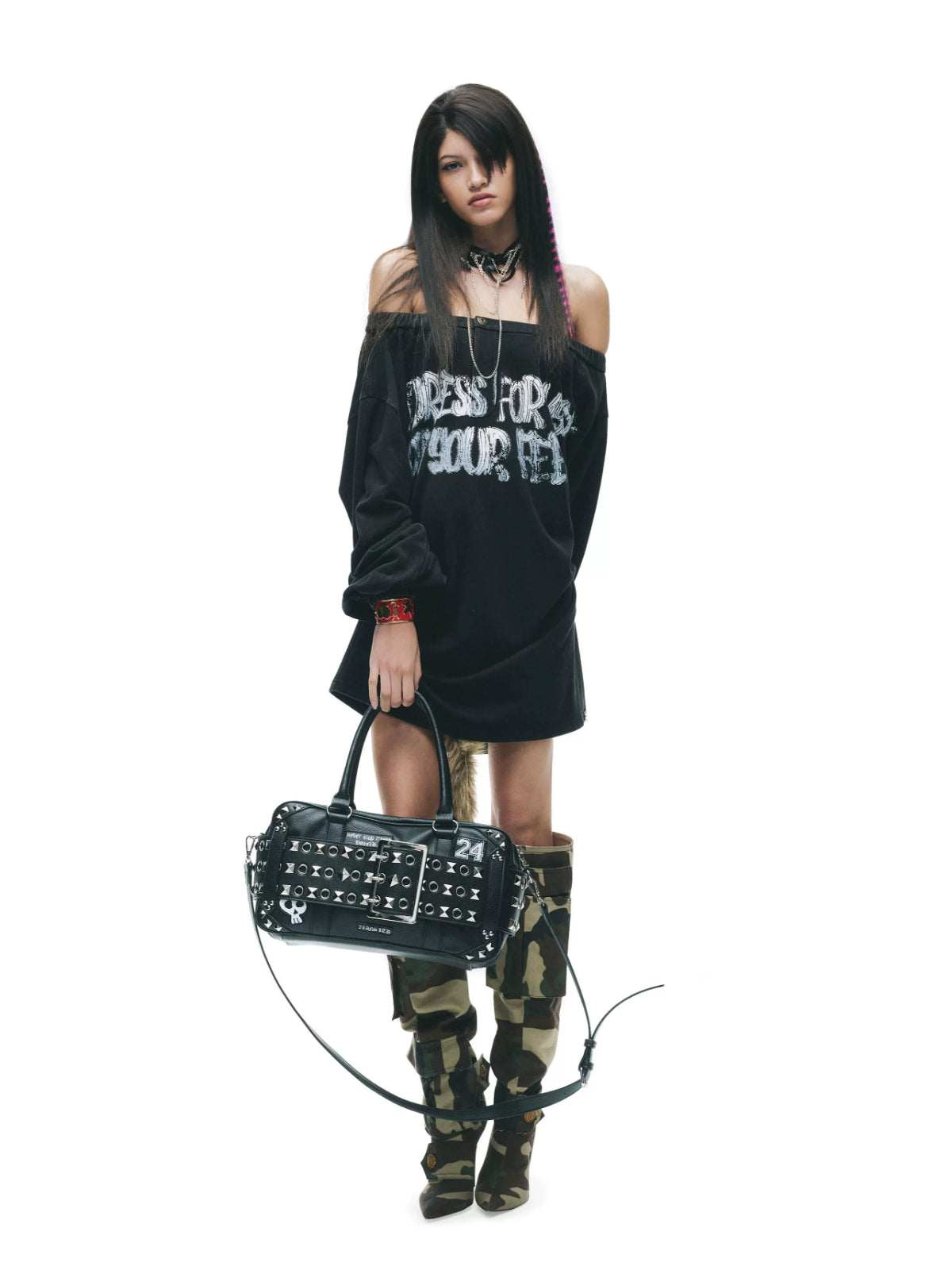 Punk Graffiti Off-Shoulder Tee