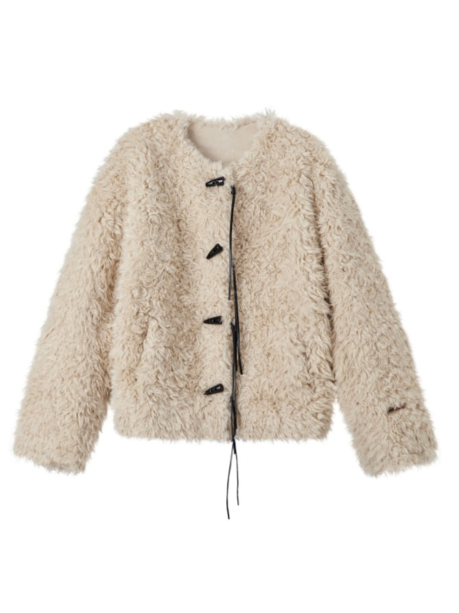 Beige Fringed Toggle Coat
