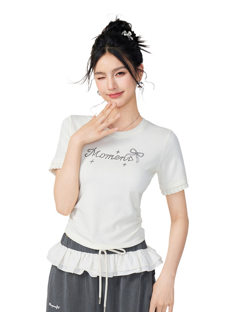 Lace Panel Shoulder Short-Sleeve