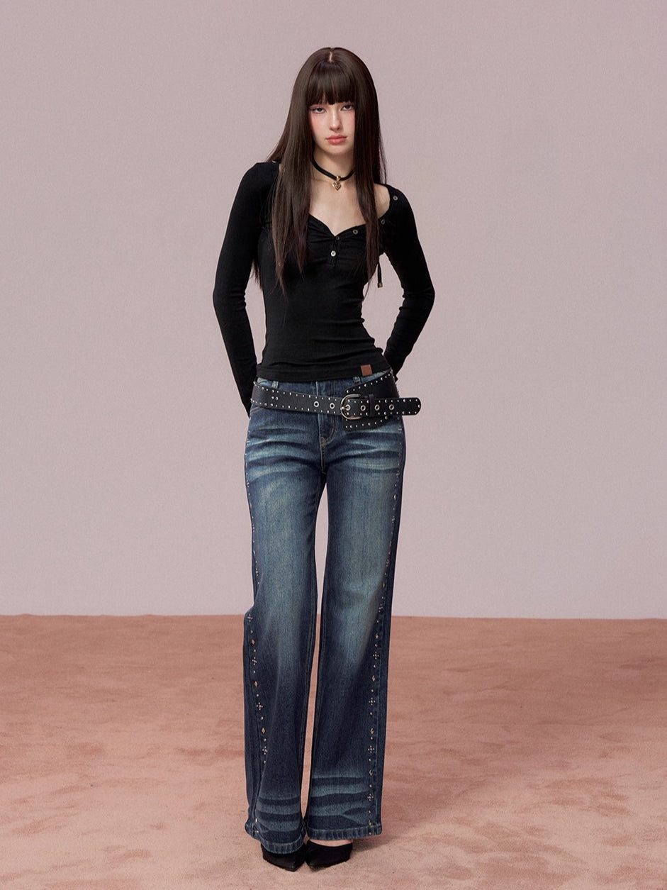 Button Detail Crewneck Top