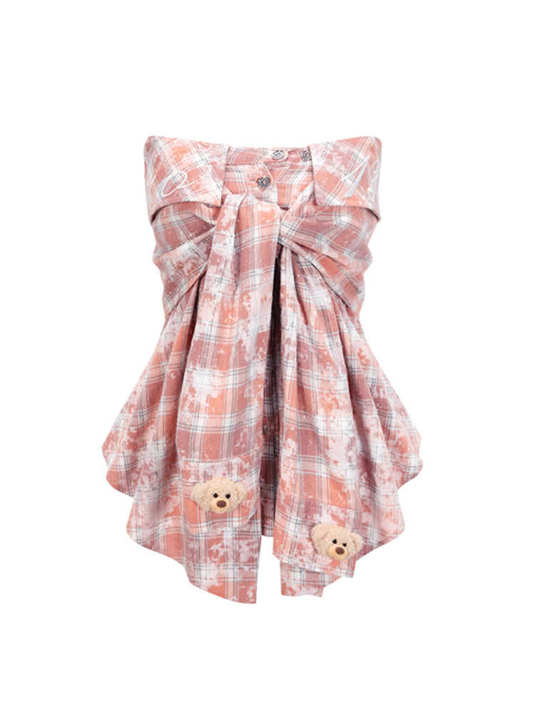 Plaid Shirt Slim Fit Strapless Top