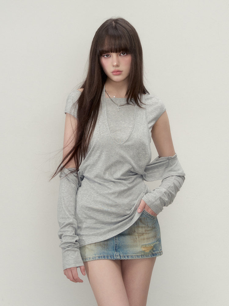 Layered Short Sleeve Pullover Top