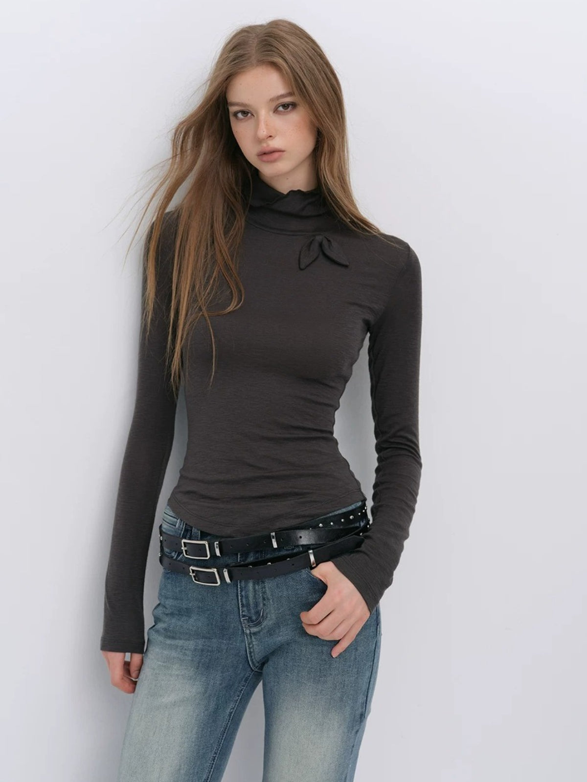 Bowknot Turtleneck Wool Top