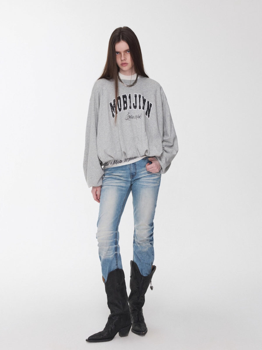 Basic Letter Print Semi-Sheer Long Sleeve Tee