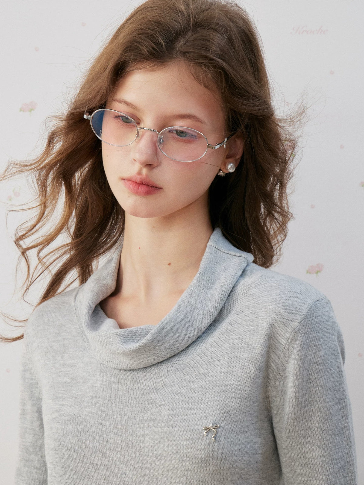 Silk Wool Cowl Neck Knit Top