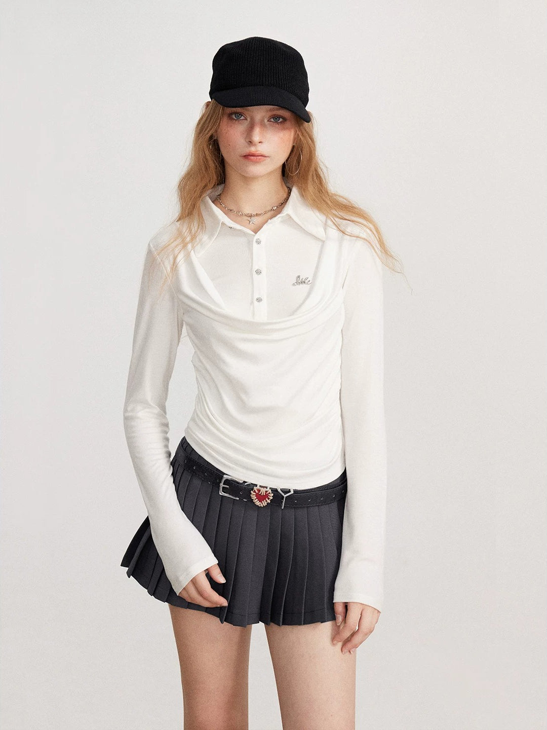 Off-white & Black Layered Polo Top