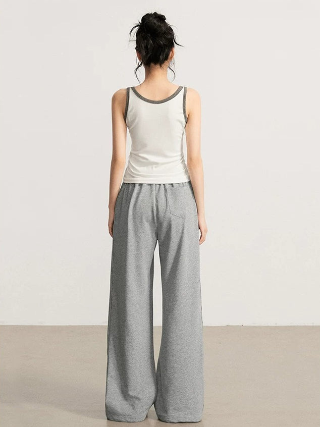 Gray & Beige Distressed Wide-Leg Pants